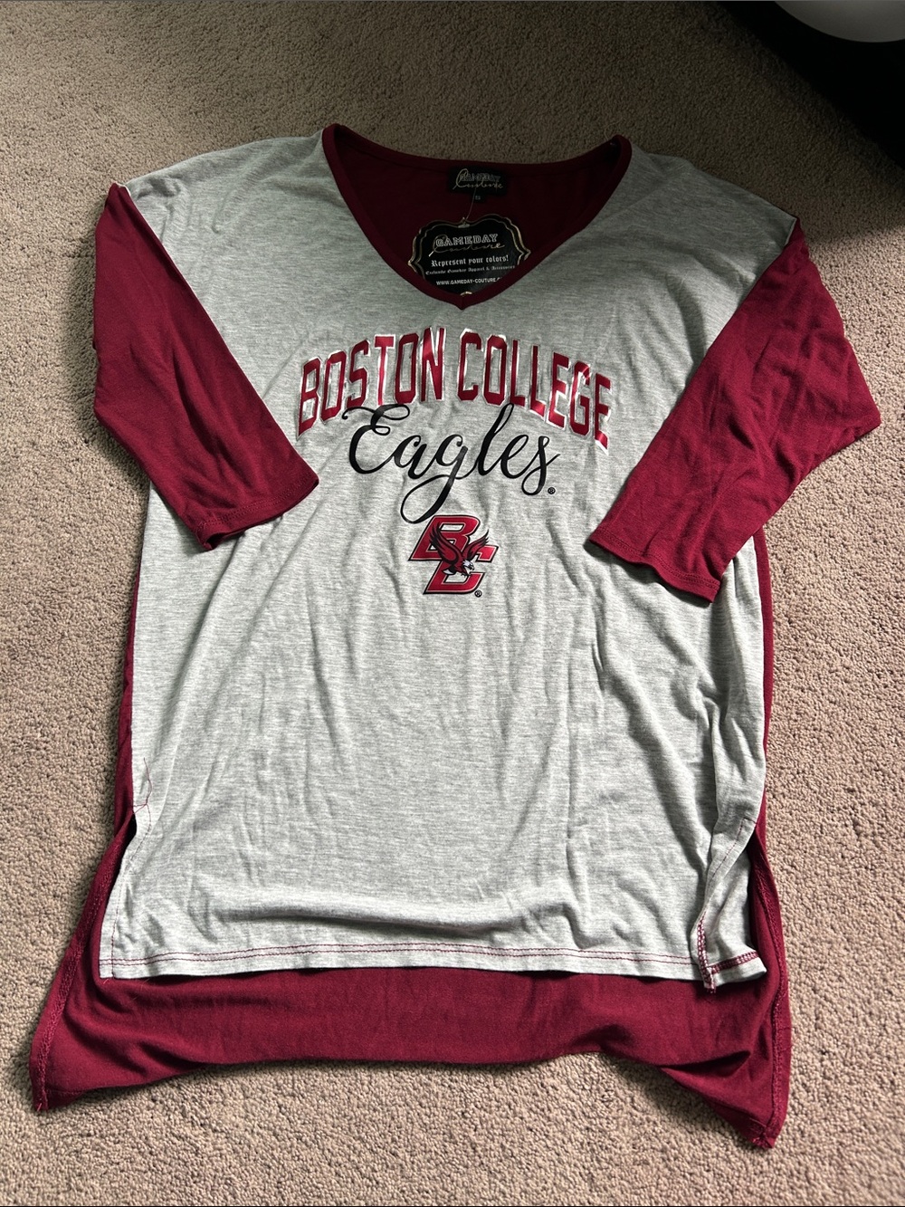 Boston College Eagles Gray & Maroon Raglan Tee
